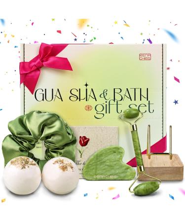 Rena Chris Gua Sha Facial Tool & Face Roller Set Massage Spa Basket Set Face Massager Tools Suitable for Skin Care Daily Routine Puffiness Body Massage