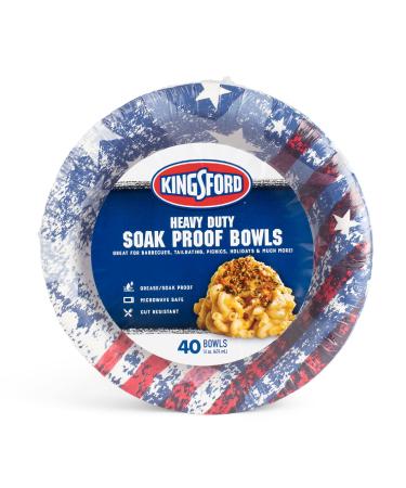 Kingsford Heavy Duty Soak Proof Paper Bowls, 16 oz - 40 Count Paper Bowls for Barbecues, Picnics & Holidays Microwave Safe Disposable Bowls | American Flag Bowls, Patriotic Bowls Round Paper Bowls 16 Ounce - 40 Count