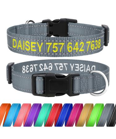 Tagme personalized dog collar for small dog with embroidered reflective nylon dog collar with pet name & telephone number gray xs XS (1 Pack) gray