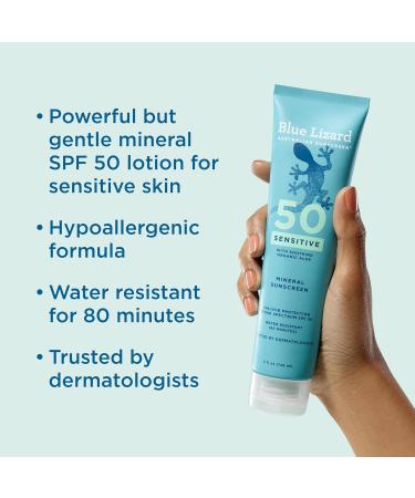 Blue Lizard Sensitive Mineral Sunscreen SPF 50+ with Zinc Oxide - Water Resistant UVA/UVB Protection - Fragrance Free - 5 Fl Oz (Pack of 1) - Buy Online on GoSupps.com