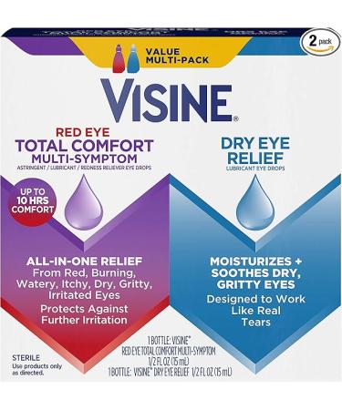 Visine Red Eye Total Comfort Multi-Symptom & Dry Eye Relief Lubricant Eye Drops, 2 Items