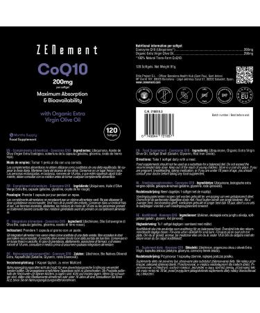 Coenzyme Q10 200 mg - 120 Soft Capsules with Organic Extra Virgin Olive Oil | 100% Natural Non-GMO Gluten-Free | Zenement - Buy Online on GoSupps.com