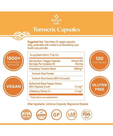 Turmeric Curcumin 1500mg with BioPerine - 120 Vegan Capsules for Joint Support - Gluten Free & Non-GMO with 95% Curcuminoids - High Potency & Absorption - Buy Online on GoSupps.com