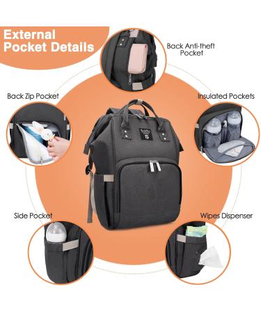 Pomelo Stylish Baby Diaper Backpack | Multifunctional Water-Repellent Bag with Diaper Pad | Large Capacity Dark Gray Diaper Bag for Parents - Buy Online on GoSupps.com