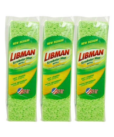 Libman 1481 Scrubster Mop Refill Pack, Extra-Absorbent, Cellulose Coated Sponge Replacement Heads for The Libman Scrubster Mop, 3 Pack