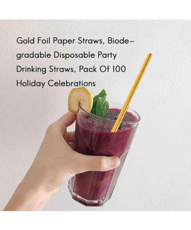 AIDIRui Gold Foil Paper Straws Biodegradable Disposable Party Drinking Straws Pack of 100 Holiday Celebrations - Buy Online on GoSupps.com