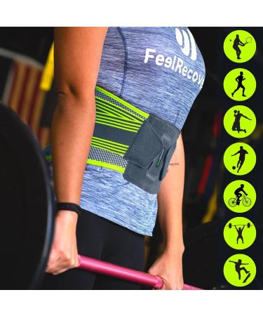 Feel Recovery Back Bandage for Men & Women | Support Belt for Work & Sports | Lower Back Relief for Sciatica Herniated Disc & Scoliosis - M Green - Buy Online on GoSupps.com