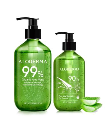 Aloderma Aloe Vera Gels - 500g Aloe Vera Gel 300g Aloe Vera Gel + Tea Tree Oil