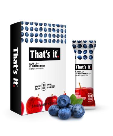 That's it. Apple + Blueberry 100% Natural Real Fruit Bar, Best High Fiber Vegan, Gluten Free Healthy Snack, Paleo for Children & Adults, Non GMO No Sugar Added, No Preservatives Energy Food (12 Pack)