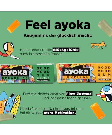 Ayoka Good Mood Gum - Sugar-Free Vegan Chewing Gum with Long-Lasting Tropical & Spearmint Flavor | 6 Sticks | Viennese Startup - Buy Online on GoSupps.com