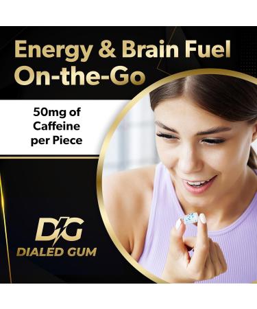 Dialed Energy Caffeine Gum (112 Pieces) | 50mg Caffeine | Sugar Free & Aspartame Free Gum with L-theanine + Taurine + Vitamin B12 + B6 | Nootropic Energy & Focus Supplement - Xylitol Gum | (Cool Mint) - Buy Online on GoSupps.com