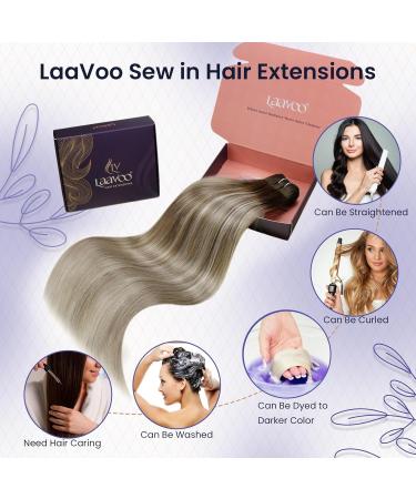 LAAVOO Weft Real Hair Extensions - Balayage Brown 50cm Tress Extensions for Sewing #3/8/24 | 100g Premium Quality - Buy Online on GoSupps.com