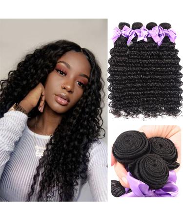 Deep Wave Human Hair Bundles (20 22 24 26) 9A Unprocessed Brazilian Virgin Human Hair Curly Wavy Human Hair 4 Bundles Can Be Bleached Natural Black Color Laritaiya