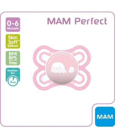 Mam Perfect Schnuller - Baby Pacifier for Healthy Dental & Jaw Development | SkinSoft Silicone | 0-6 Months | Pink | Includes Pacifier Box - Buy Online on GoSupps.com