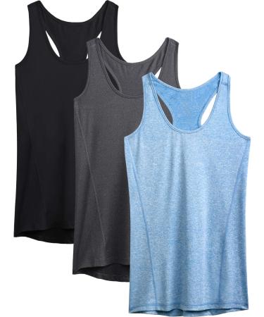 NELEUS Women's Workout Tank Top Racerback Yoga Tanks Athletic Gym Shirts Medium 06# Black/Dark Grey/Light Blue