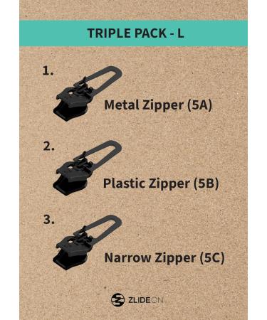 ZlideOn Zipper Replacement 3 Pack - Black Large Instant Zipper Slider | International Shipping Available - Buy Online on GoSupps.com