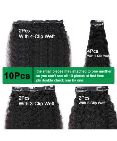 Black Kinky Straight Clip In Hair Extensions - 14 Inch - 120g - Pack of 10 - Buy Online on GoSupps.com