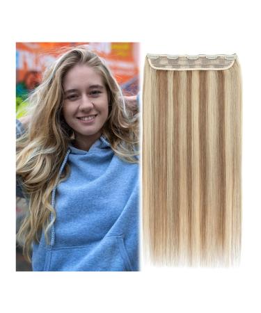 Hair Extensions Hair Clip In Hair Extensions Real Human Hair One Piece Hair Extensions One Piece Clip in Hair Extensions for women Straight Hair with 5 Clips (Highlight Color #8/613) Hair Pieces(24 In 24 Inches 120g/Set