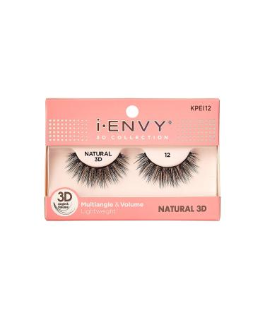 iEnvy Natural Eyelashes Lightweight False Lashes Multiangle and Volume 3D Natural Strip Lashes 1 Pair (Pack of 1) KPEI12