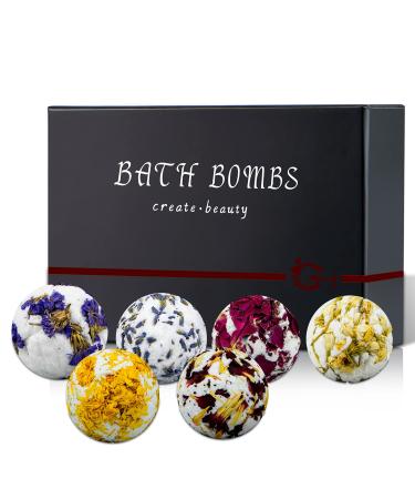Natural Vegan Bath Bombs (Flower) with Flower Petals  Relaxing Bath Bomb Gift Set 6 pcs with Organic & 100% Natural Ingredients & Essential Oils  Skin Care & Hydration  Healthy & Fragrant