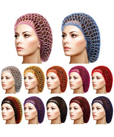 Giugu 12 Pieces Mesh Hair Net Rayon Head Bands Thick Short Long Women Hairnet for Sleeping Crochet Hairnet  Hair Covers Ornament  Hair Accessories for Women Girls  12 Colors