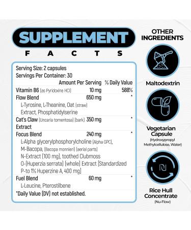 AI Brain Nootropic Supplement for Focus, Memory & Mental Clarity Improvement Capsules for Men & Women, Caffeine-Free Daily Cognitive Support with Bacopa, Alpha GPC & Vitamin B6, 60 Vegetarian Capsules - Buy Online on GoSupps.com