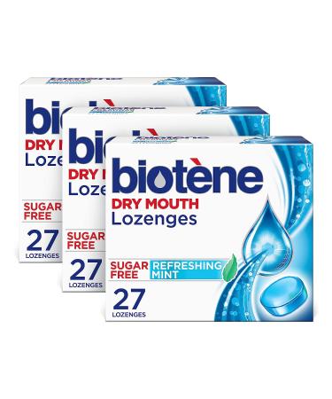 biotne Dry Mouth Lozenges for Fresh Breath, Dry Mouth Relief and Breath Freshener, Refreshing Mint - 27 Count (Pack of 3)
