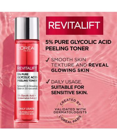L Oreal Paris 5% Glycolic Acid Peeling Toner Revitalift Glycolic Toner for Smooth & Glowing Skin 180ml (Pack of 2) 180 ml (Pack of 2) - Buy Online on GoSupps.com
