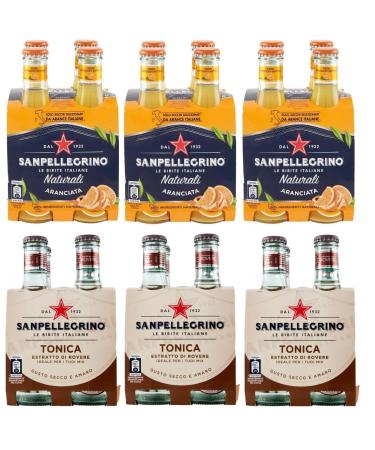 San Pellegrino Aranciata Pack of 24 soft drink test sachets with orange + Tonica Rovere disposable glass bottle 20 cl