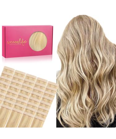 If-of-hearted tape extensions real hair 40pcs 80g 30cm 12 inch light blonde highlights gold blonde hair extension real hair extensions tape invisible tape in extensions real hair Seidig hair extensions 30cm-80g #16/2 light blonde highlights gold blonde