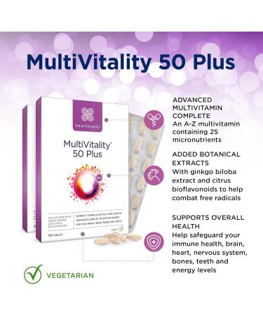 Healthspan Multivitamin 50 Plus | Advance Multivitamin for over-50's | Immune Health Support | 13 Vitamins & 12 Minerals | Ginkgo Biloba & Citrus Bioflavonoids | Vegetarian (180 Tablets) 90 count (Pack of 2) - Buy Online on GoSupps.com