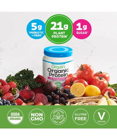 Orgain Organic Protein + Superfoods Powder - Vanilla Bean, 21g Vegan Protein, Non-GMO, 5g Fiber, 2.02lb - Buy Online on GoSupps.com