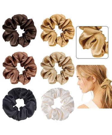 6 Pack Satin Hair Scrunchies, Kuaima Satin Hair Ties for Women Girls Soft Scrunchies for Frizz Prevention Hair Accessories Gift 6 Count (Pack of 1) Multicolor set