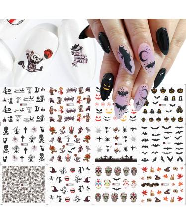 Halloween Nail Art Stickers Decals Fall Scary Ghost Bat Sugar Skull Nail Sticker Spider Web Water Transfer Nail Decoration DIY Manicure Supplies for Women Girls 1