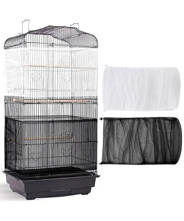 2 Pieces Adjustable Bird Cage Cover Birdcage Nylon Mesh Netting Birdcage Cover Seed Catcher Soft Skirt Guard for Parrot Parakeet Macaw Round Square Cage (White, Black, 78 x 14.6 Inch) White, Black 78 x 14.6 in