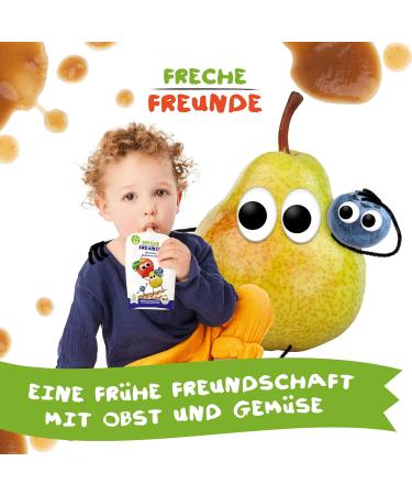 Cheeky Friends Bio Quetschie: Vegan Apple Pear Blueberry & Spelt Fruit Puree for Babies (6 x 100g Squeeze Bags) - 6 Pack - Buy Online on GoSupps.com