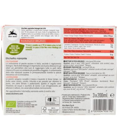 3 organic peach nectar Alce Nero Nettare Biologico di Pesca 3 Brik of 200 ml - Buy Online on GoSupps.com