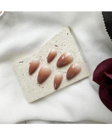 Brown Almond Press On Nails - Short Gradient Acrylic False Nails | Glossy Full Cover for Women - Fall Winter Collection - Buy Online on GoSupps.com
