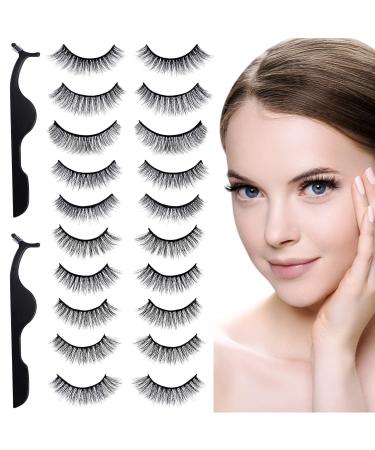 10 Pairs Reusable Self Adhesive Eyelashes False Lashes No Glue or Eyeliner Needed  Natural Stick on Eyelashes Waterproof Self Sticking Fake Eyelashes with Tweezers for Women Gift
