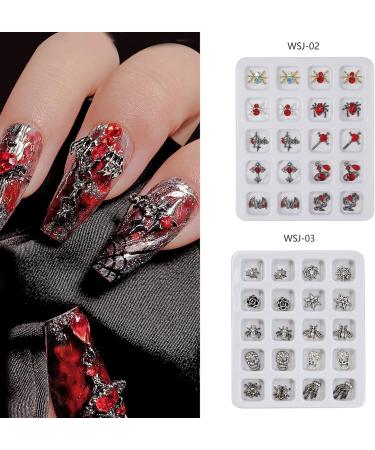 W-LOVNEST 3D Halloween Nail Art Charms Skull Spiders Rhinestones Skeleton Alloy Nail Art Jewelry Decoration Halloween Crafts - Buy Online on GoSupps.com