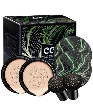 2PCS Mushroom Head Air Cushion CC Cream BB Cream Long-Lasting Natural Moisturizing Concealer Moisturizing BB Cream Makeup Base with Mushroom MakeUp Sponge Easy to Apply (Natural) Natural