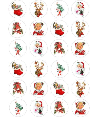 24 edible PRE CUT Vintage traditinal Christmas kids childrens party decoration cupcake toppers on wafer rice paper - Buy Online on GoSupps.com