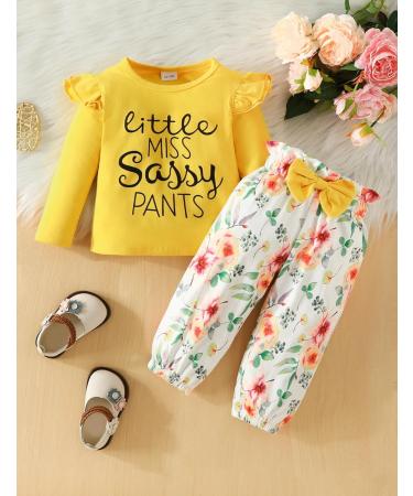Puseky Toddler Girls Cute Letter Print Shirt Floral Pant Tracksuit Set | 3-4 Years - Buy Online on GoSupps.com