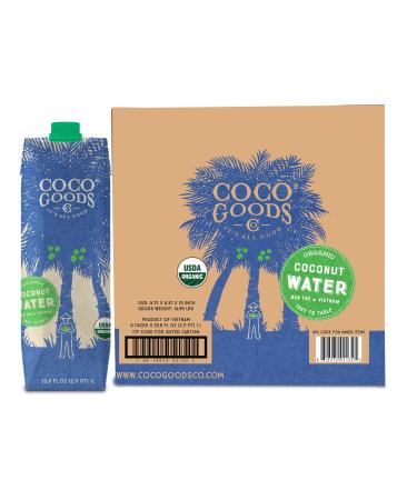 CocoGoodsCo Vietnam Single-Origin 100% Organic Coconut Water, Non-GMO, Never from Concentrate (33.8 fl. oz/1 liter, 6 pack) 33.8 Fl Oz (Pack of 6)