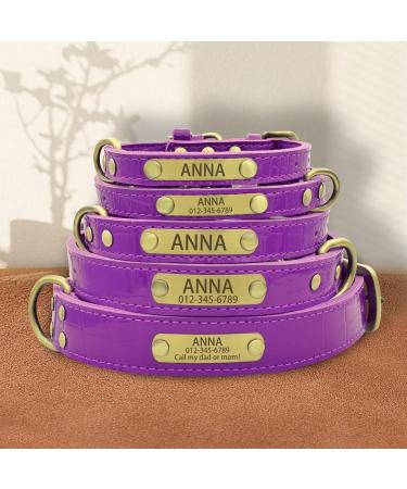 Senristar Personalized Leather Dog Collar - Engraved Name Tag Durable & Stylish for Small Medium & Large Dogs (XL Violet) - 3.0 cm Width 45-55 cm Neck - Buy Online on GoSupps.com
