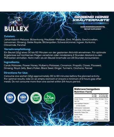 BULLEX Natural Potency Agent for Men - Testosterone Booster Sex Oral Jelly Gel Extra Strong & High Dose with Ginseng - Erection Aid for Men Instant Effect - 2 x 12 g Macun Honey Bags Prescription Free - Buy Online on GoSupps.com