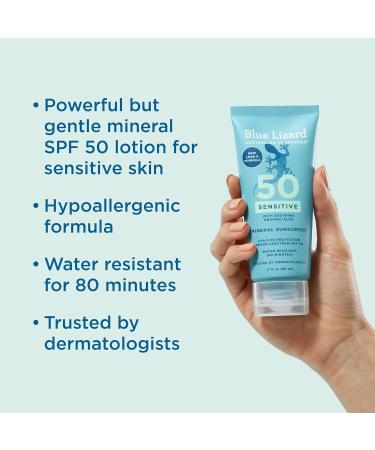 Blue Lizard Sensitive Mineral Sunscreen SPF 50+ 3 oz Tube | Water Resistant UVA/UVB Protection with Smart Cap Technology - Buy Online on GoSupps.com