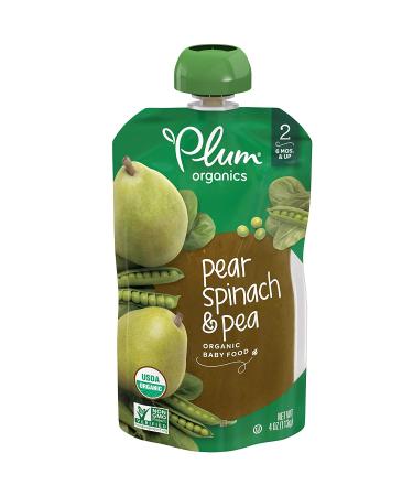 Plum Organics Stage 2 Baby Food Pouch | Pear Spinach & Pea | Organic Squeeze Pack for Babies, Kids, Toddlers | 4oz & 3.5oz (Pack of 6) - Buy Online on GoSupps.com