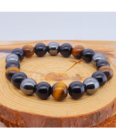10mm Mens Beaded Bracelets Initial Letter Triple Protection Bracelets for Women Natural Tiger Eye Black Obsidian Hematite Beads Elastic Bracelets obsidian obsidian - Buy Online on GoSupps.com