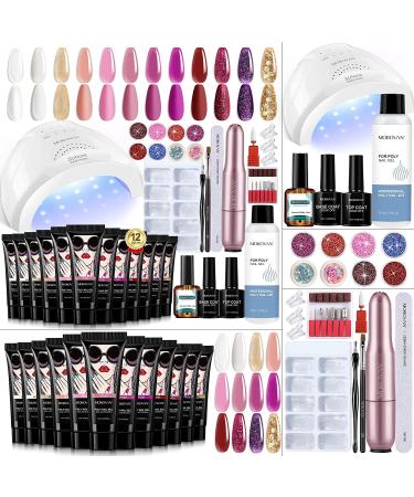 Morovan Poly Gel Nail Kit - 12 Colors Poly Nail Gel Kit with 48W LED Nail Lamp Nail Drill Kit Slip Solution for Beginners Professional Poly Gel Nail Extension Set DIY Home Nail Art Design poly gel nail kit1